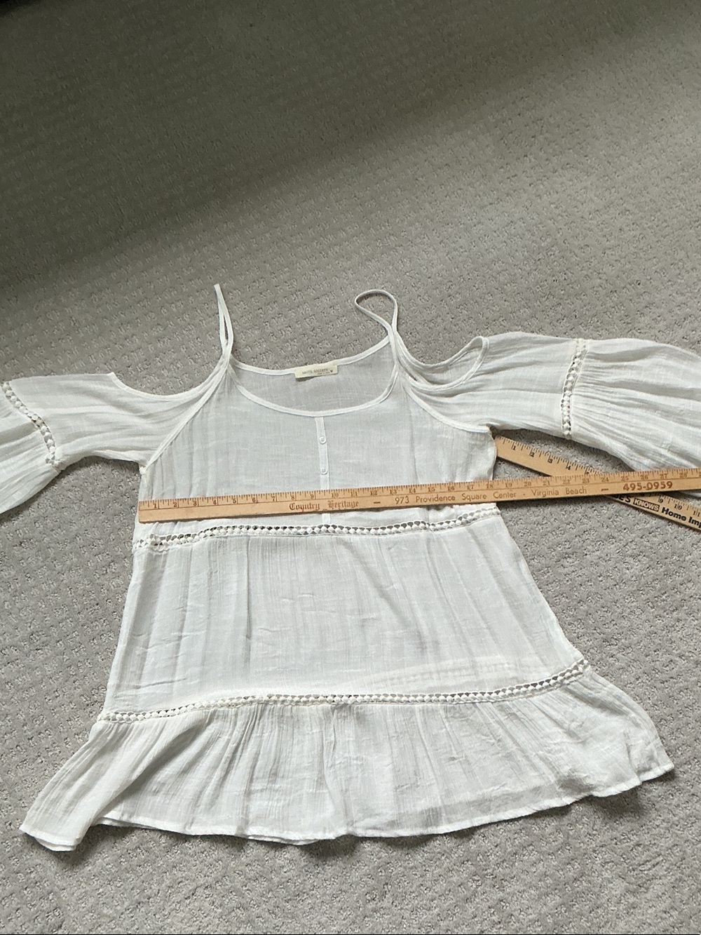 Haute Society boho White Cold-Shoulder Peasant Blouse with Crochet Trim
